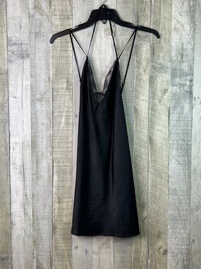 Victoria’s Secret Small Black Lace Satin Cami Slip Nighty Dress Adjustable Strap
